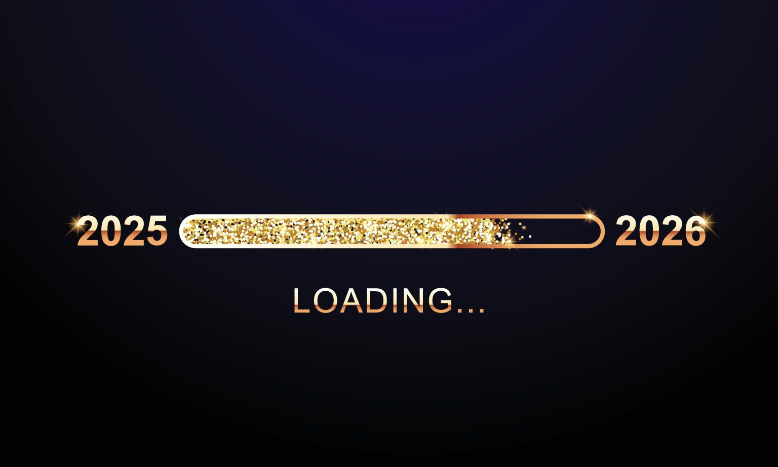 bstract year-end illustration showing a progress bar transitioning from 2025 to 2026.